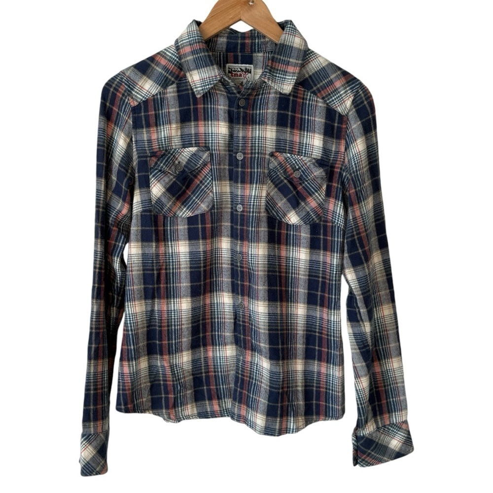 Aritzia TNA Plaid Flannel Western Shirt Button Up Classic Fit Blue Size Small